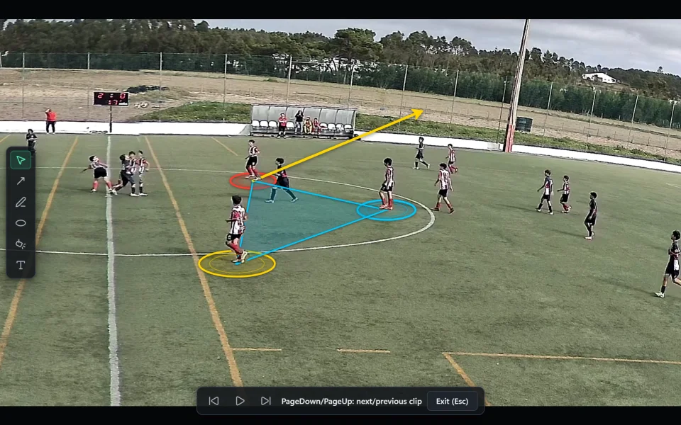 Tactical drawings laid flat on the pitch, attached to the tracked players.